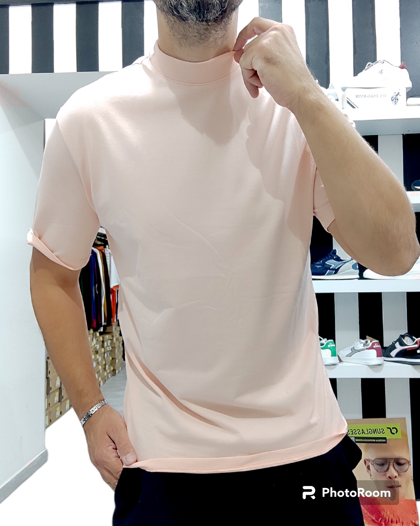 JUST WEST T-SHIRT OVERSIZE COLLO ALTO ROSA