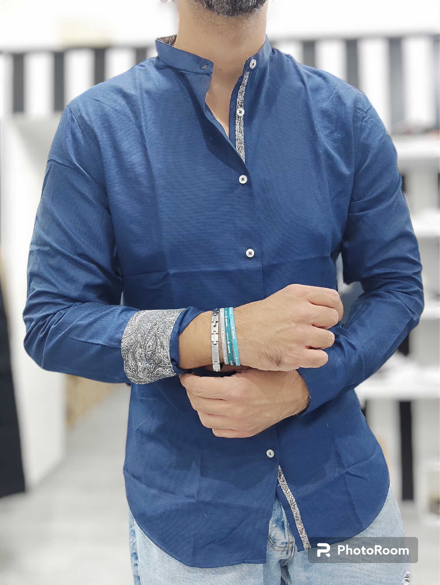 ESSENTIAL CAMICIA KOREANA TESSUTO OXFORD COL.BLU