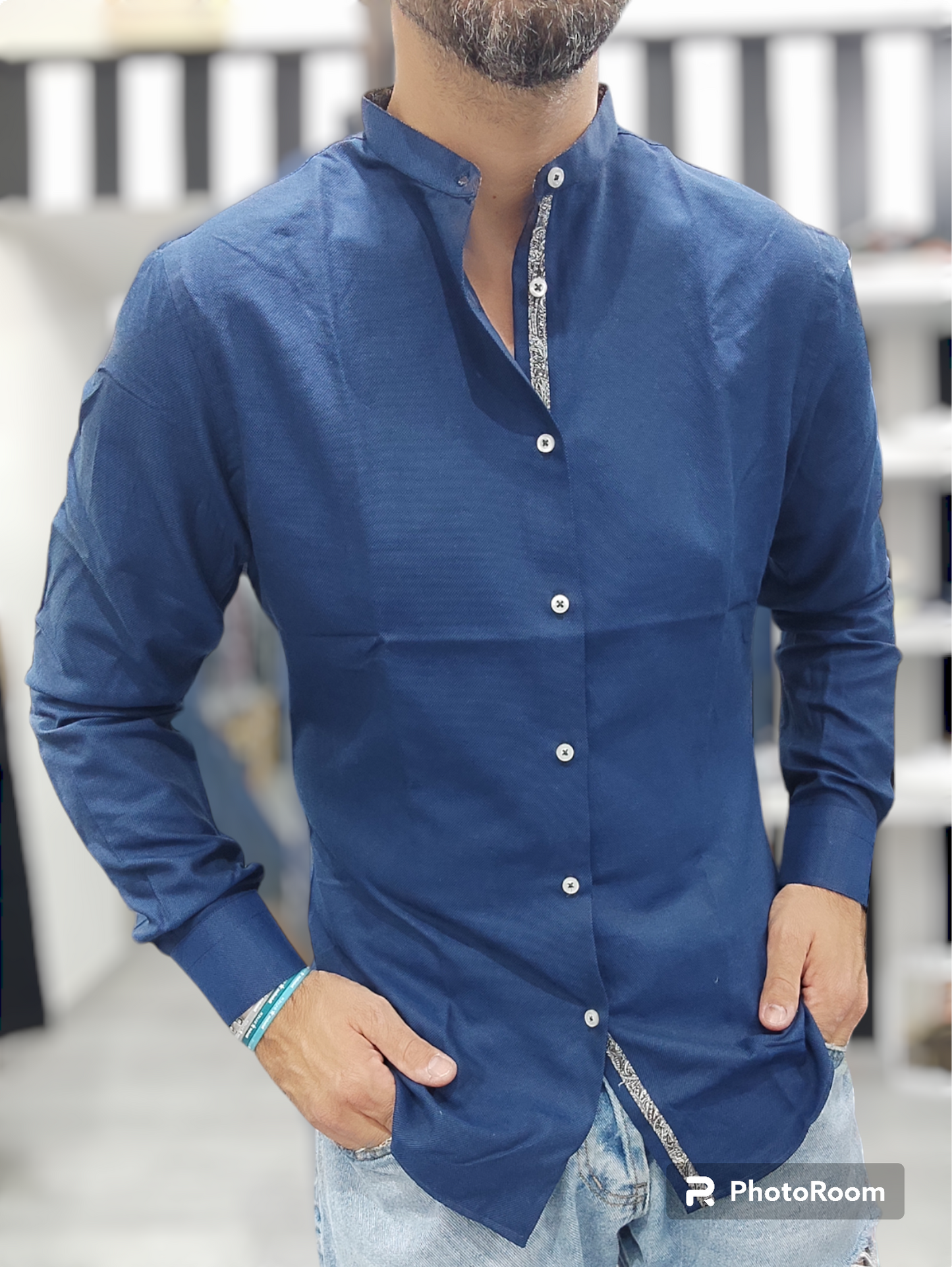 ESSENTIAL CAMICIA KOREANA TESSUTO OXFORD COL.BLU