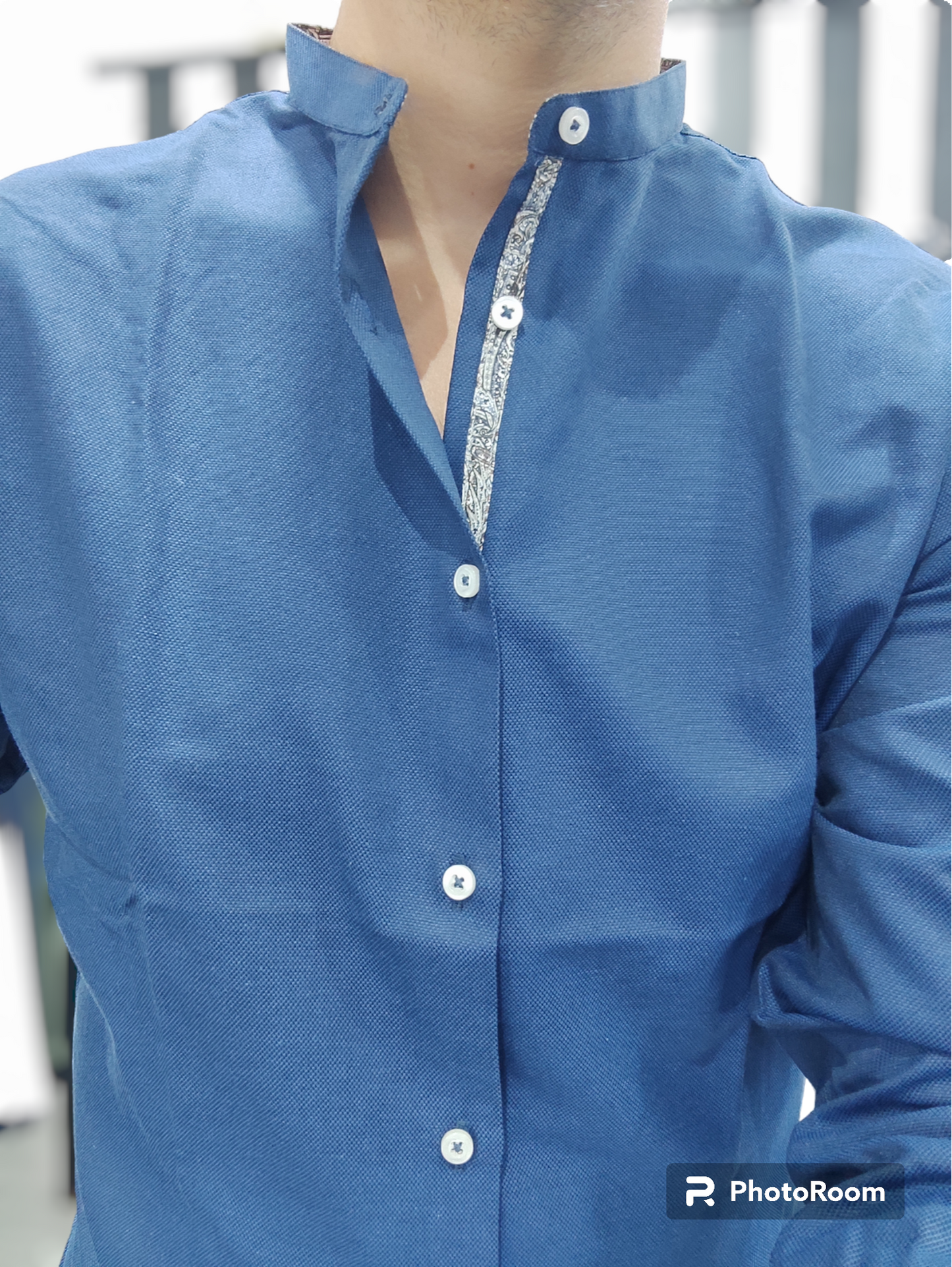 ESSENTIAL CAMICIA KOREANA TESSUTO OXFORD COL.BLU