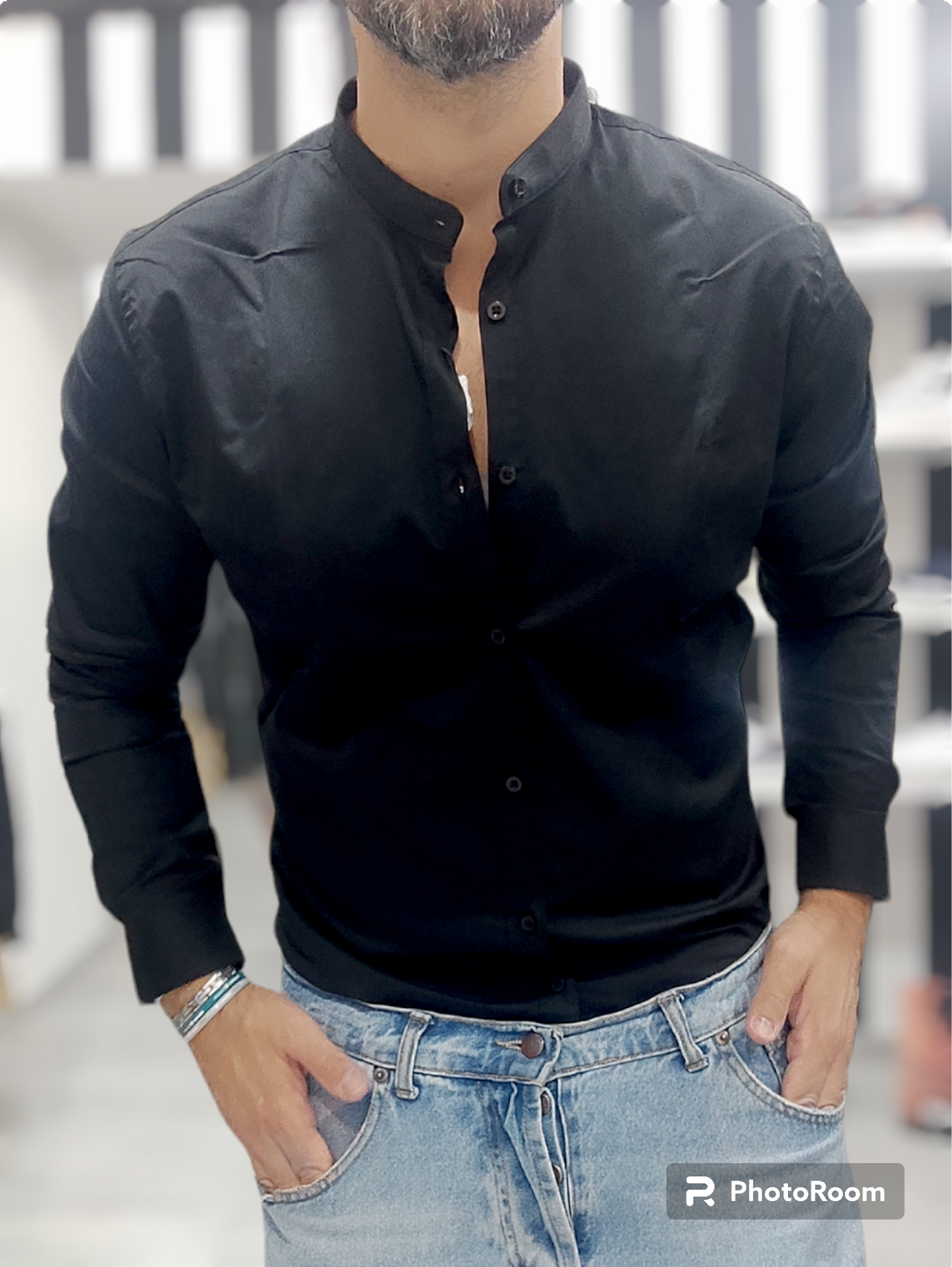 CAMICIA BASICA OVER-D COLLO KOREANO NERA