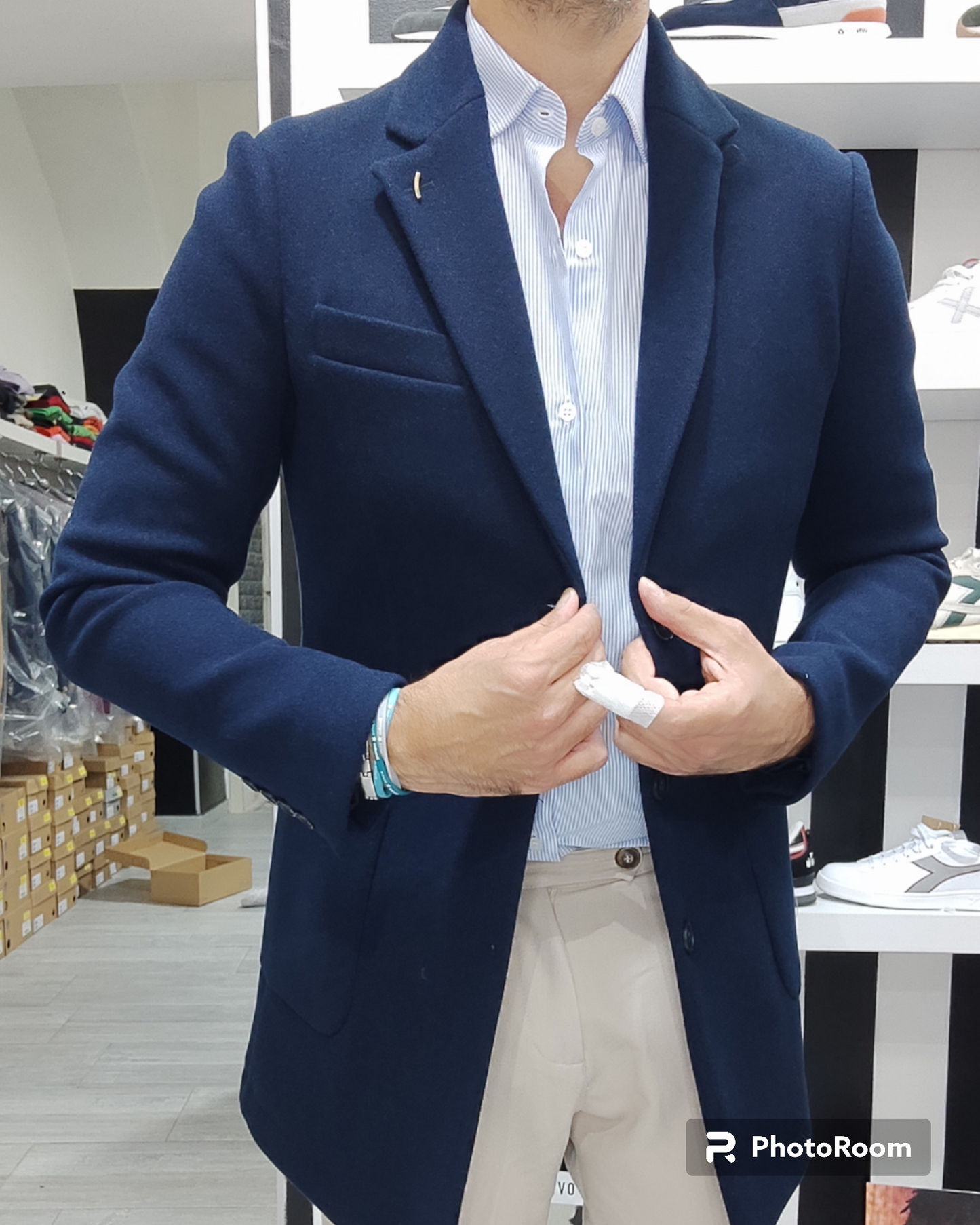 OVER D CAPPOTTO UOMO 3 BOTTONI MODELLO BARONETTO COL.BLU