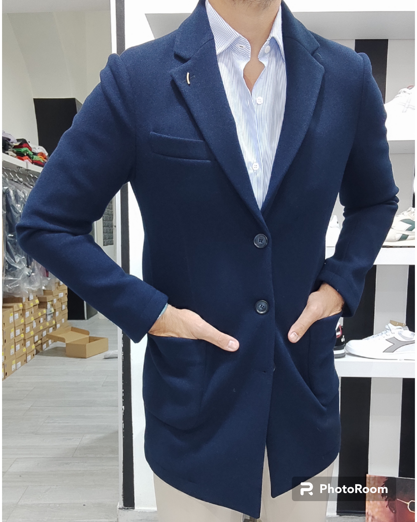 OVER D CAPPOTTO UOMO 3 BOTTONI MODELLO BARONETTO COL.BLU