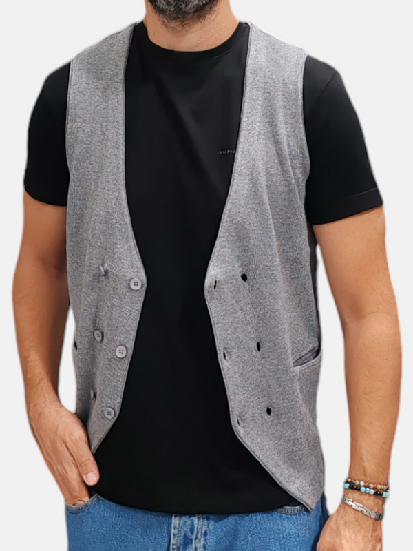 GILET BOTTONI DOPPIOPETTO SMANICATO