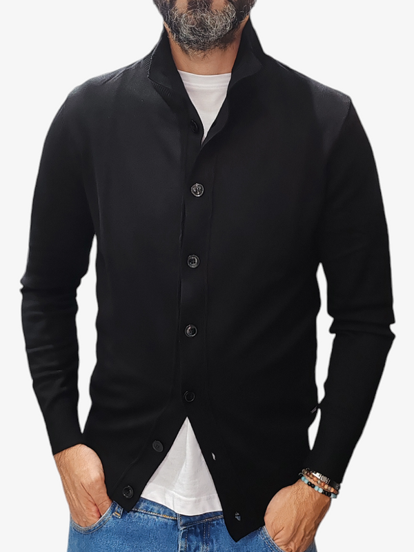 CARDIGAN CON BOTTONI GRIFFAI COLLO KOREANO FINEZZA 12 COL. NERO