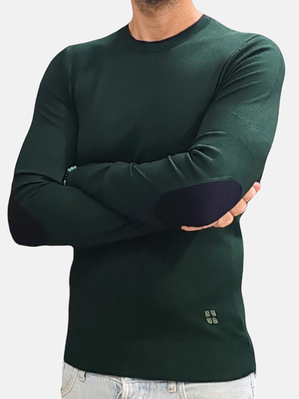 MAGLIONE URBAN RING CON CONTRASTO COLLO + TOPPE COL. VERDE SCURO