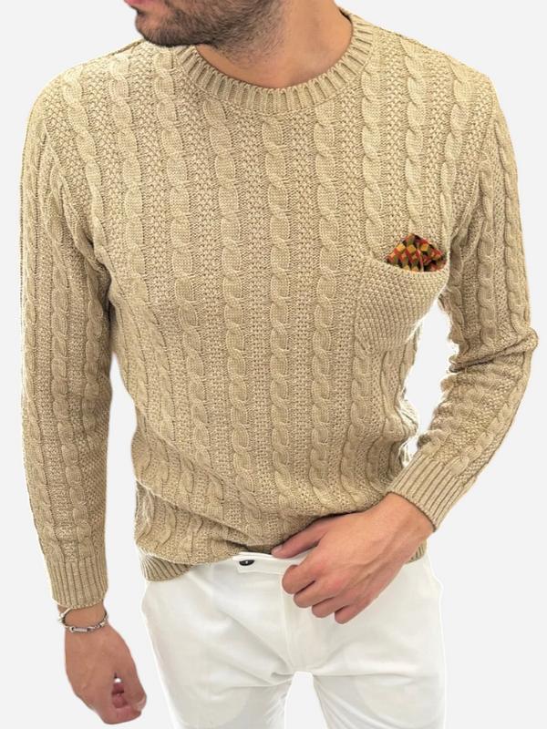 MAGLIONE TRECCE AKIRO CON POCHETTE  COL. BEIGE