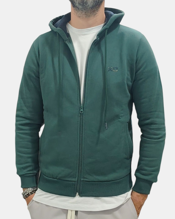 FELPA XO ZIP + CAPPUCCIO COL.VERDE