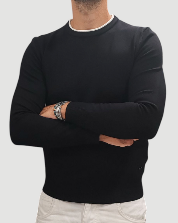 MAGLIONE GIROCOLLO GRIFFAI DOPPIO COLLETTO  COL.NERO