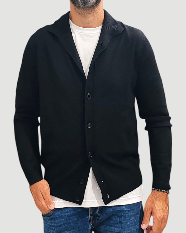 CARDIGAN CON BOTTONI GRIFFAI COLLO KOREANO FINEZZA 12 COL. NERO