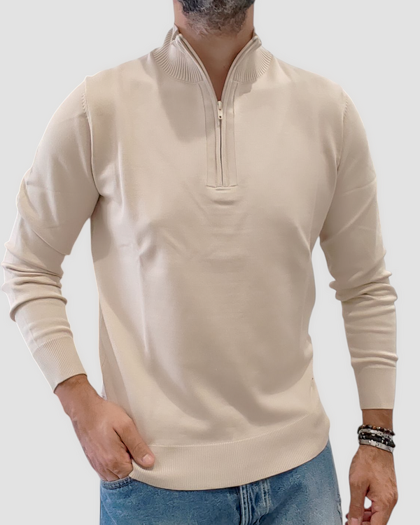 LUPETTO MEZZA ZIP GRIFFAI COL. BURRO