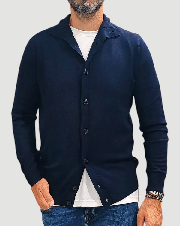 CARDIGAN CON BOTTONI GRIFFAI COLLO KOREANO FINEZZA 12 COL. BLU
