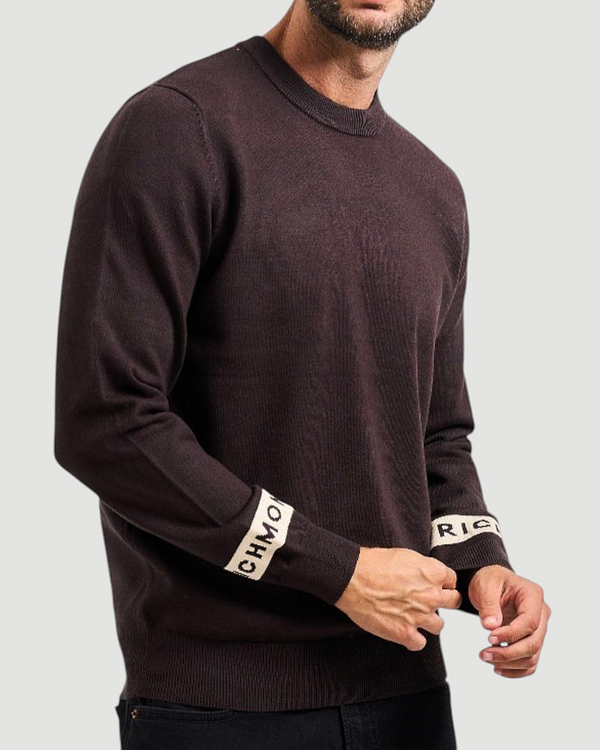 MAGLIONE JOHN RICHMOND LOGO MANICA COL. MARRONE