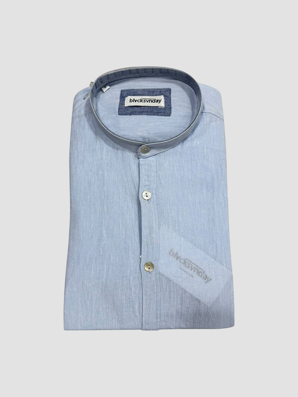 CAMICIA LINO BLACKSUNDAY COLLO KOREANO COL. CELESTE MANICA LUNGA