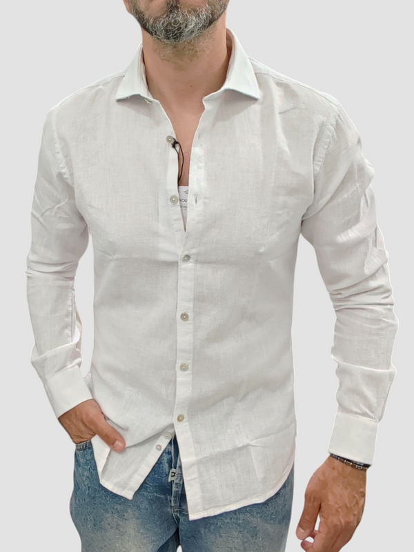 CAMICIA LINO BLACKSUNDAY COLLO FRANCESE COL. BIANCA MANICA LUNGA