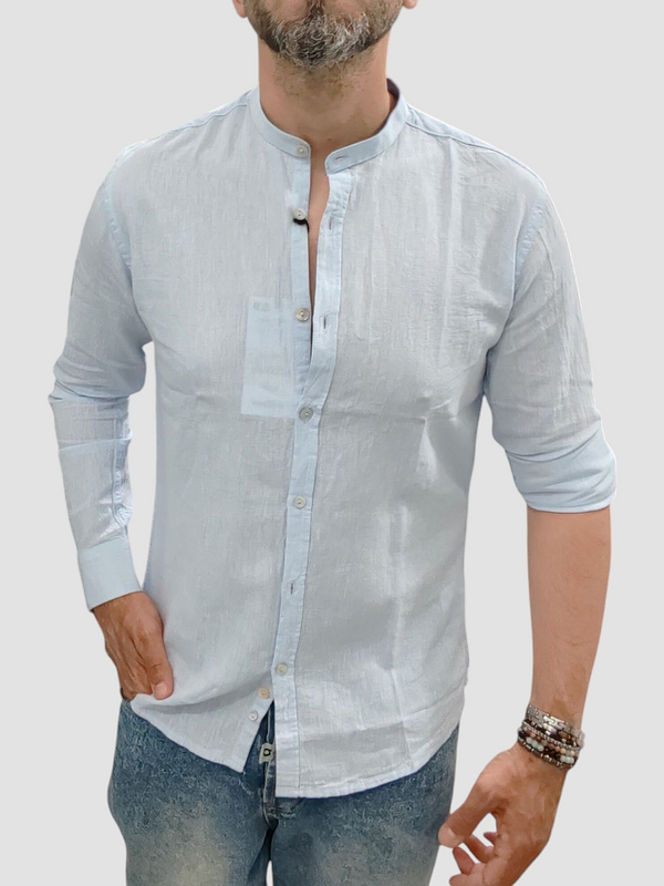 CAMICIA LINO BLACKSUNDAY COLLO KOREANO COL. CELESTE MANICA LUNGA