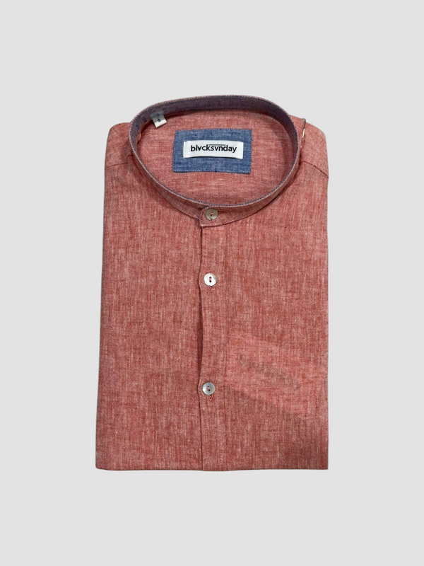 CAMICIA LINO BLACKSUNDAY COLLO KOREANO COL. CORALLO MANICA LUNGA