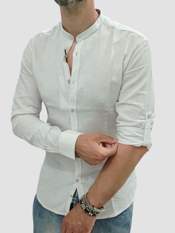 CAMICIA LINO BLACKSUNDAY COLLO KOREANO COL. BIANCA MANICA LUNGA