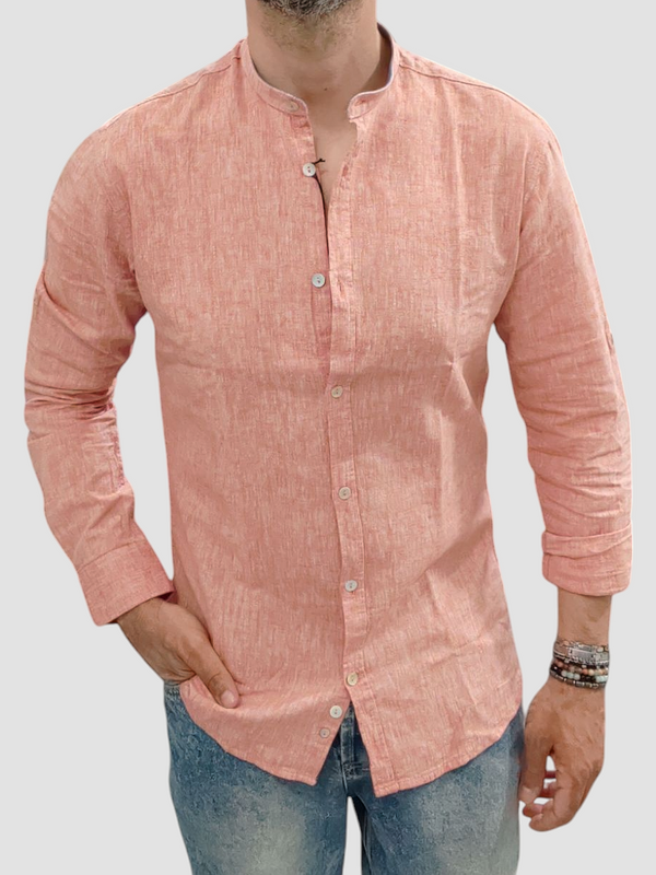 CAMICIA LINO BLACKSUNDAY COLLO KOREANO COL. CORALLO MANICA LUNGA