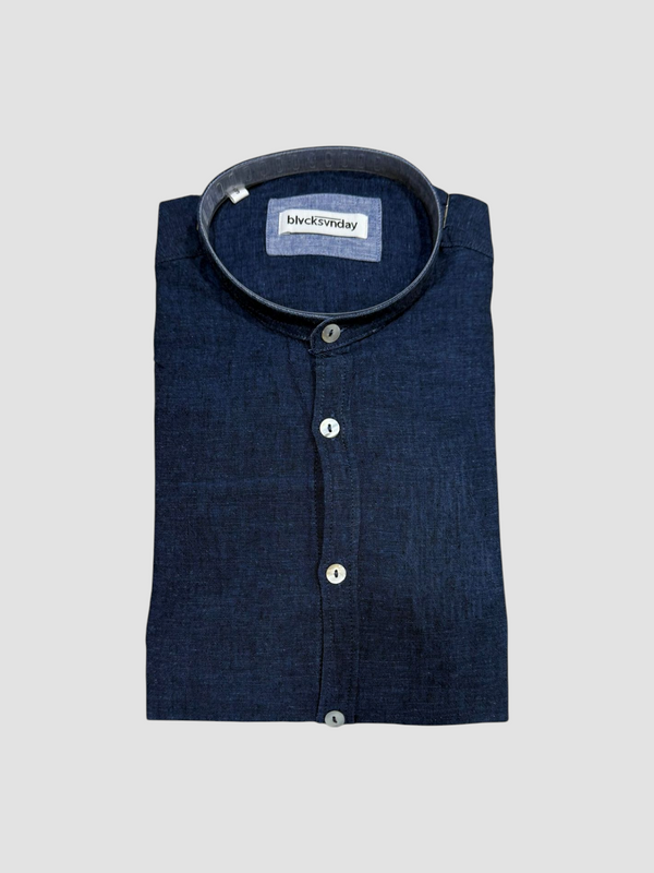 CAMICIA LINO BLACKSUNDAY COLLO KOREANO COL. BLU MANICA LUNGA