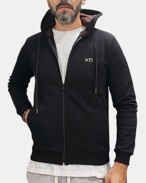 FELPA XO ZIP + CAPPUCCIO COL.NERA