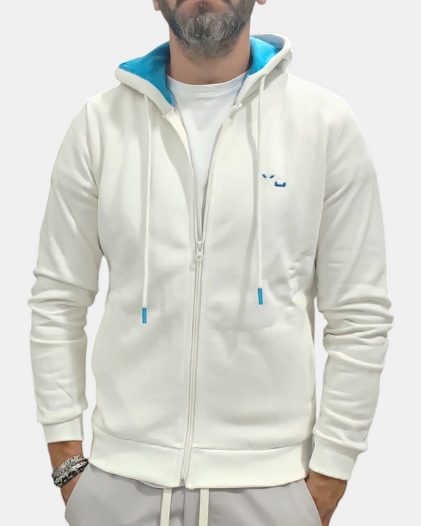 FELPA XO ZIP + CAPPUCCIO COL.PANNA