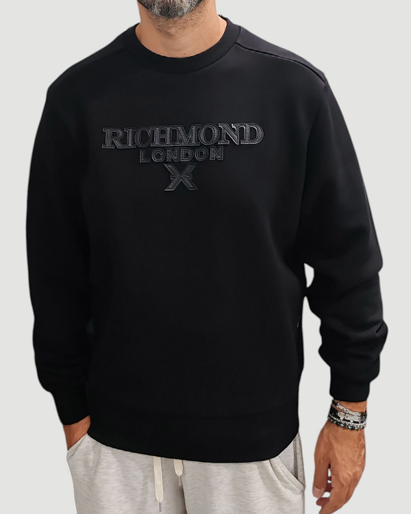 FELPA JOHN RICHMOND GIROCOLLO LOGO CENTRALE RICAMATO COL. NERA