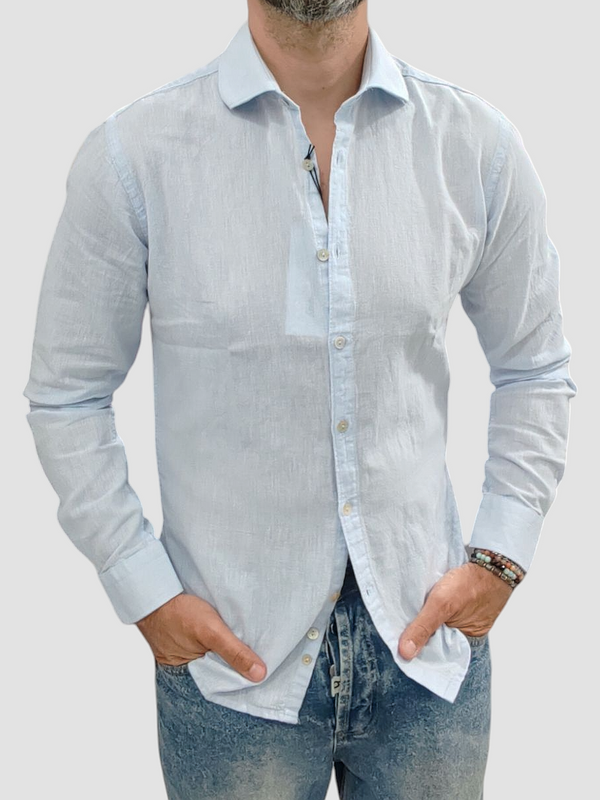 CAMICIA LINO BLACKSUNDAY COLLO FRANCESE COL. CELESTE MANICA LUNGA