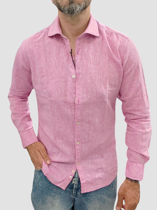 CAMICIA LINO BLACKSUNDAY COLLO FRANCESE COL. ROSA MANICA LUNGA