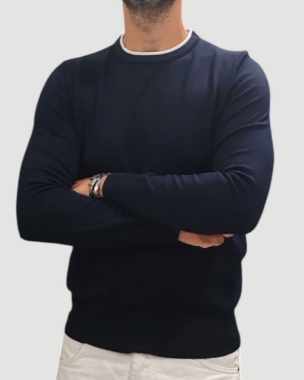 MAGLIONE GIROCOLLO GRIFFAI DOPPIO COLLETTO  COL. BLU