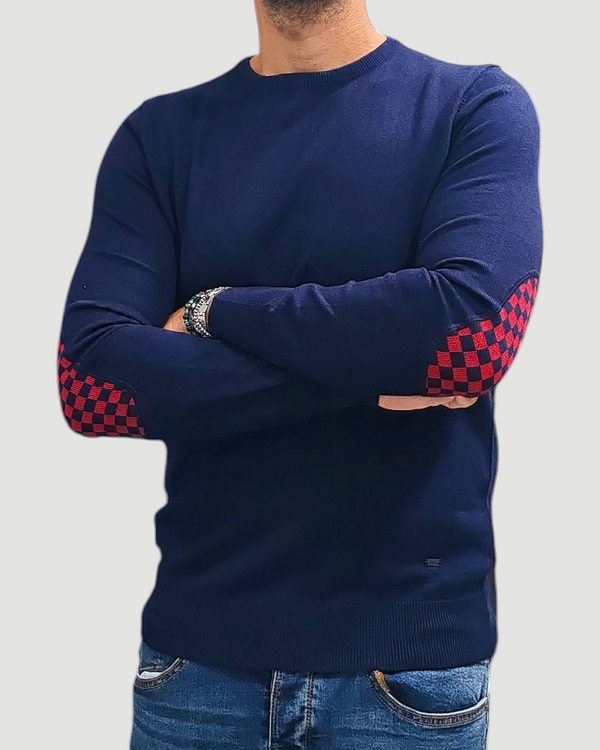 GRIFFAI MAGLIONE TOPPE QUADRI  COL. BLU
