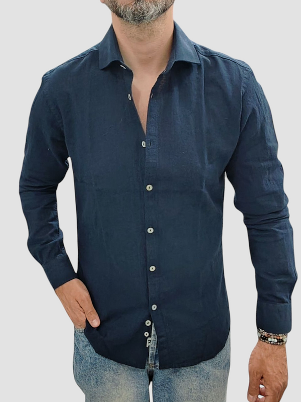 CAMICIA LINO BLACKSUNDAY COLLO FRANCESE COL. BLU MANICA LUNGA