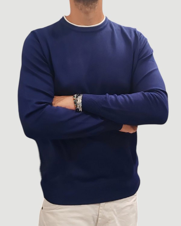 MAGLIONE GIROCOLLO GRIFFAI DOPPIO COLLETTO  COL. INDACO