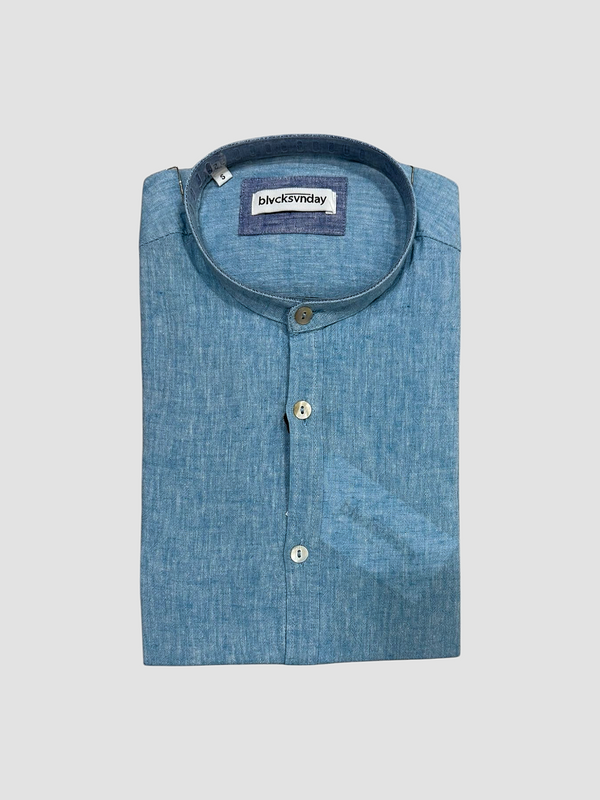 CAMICIA LINO BLACKSUNDAY COLLO KOREANO COL. VERDE ACQUA  MANICA LUNGA